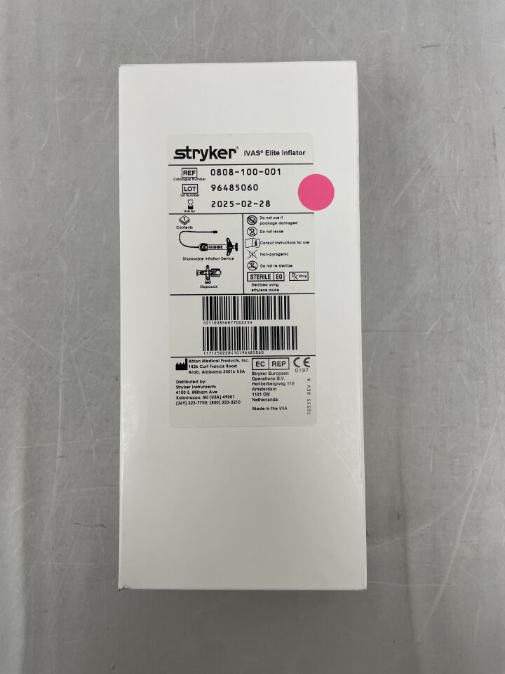 0808-100-001 - STRYKER - iVAS Elite Disposable Inflator w/Stopcock QL1455, (BX/1) - ( Expiry Date: 2025-02-28 )