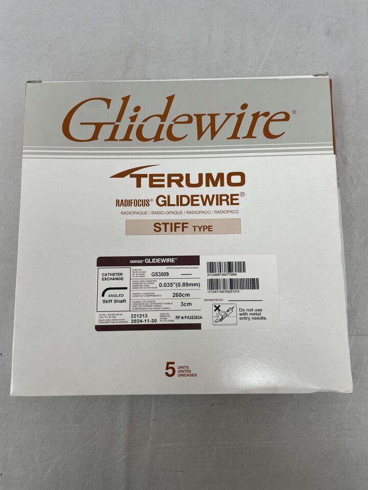 GS3509 - TERUMO - Radifocus Glidewire - Angled , Stiff Shaft - .035" x 260cm x 3cm
, (BX/5) - ( Expiry Date: 2024-11-30 )