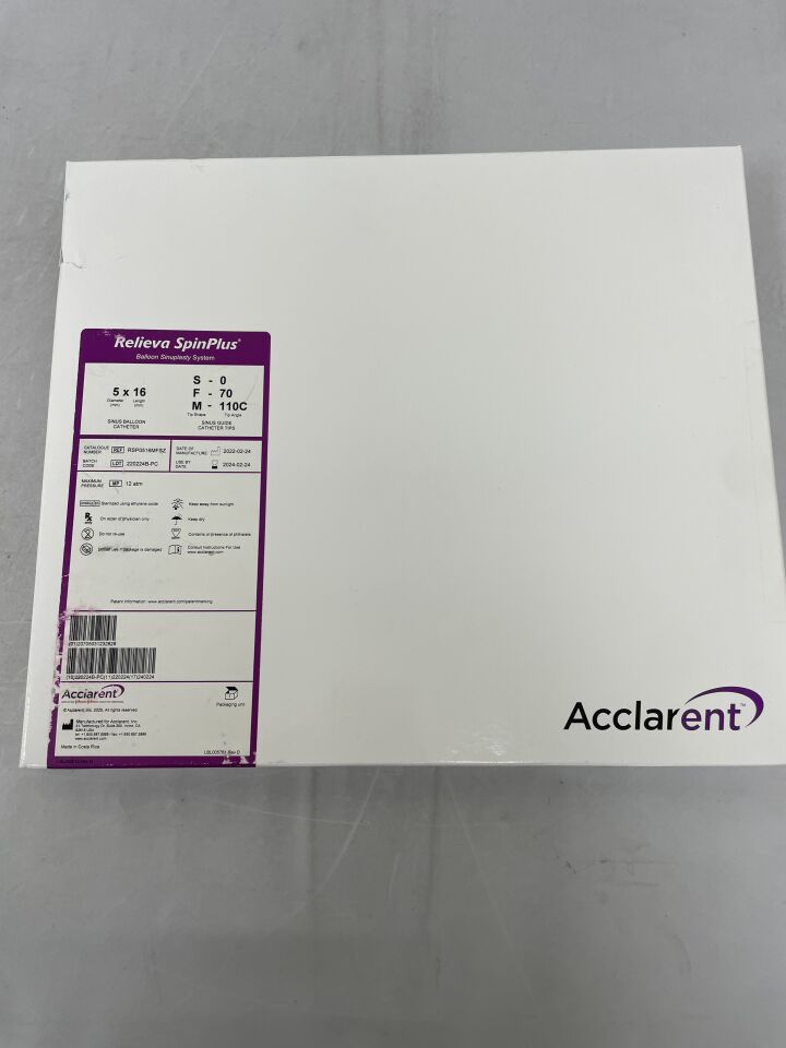 RSP0516MFSZ - ACCLARENT - RELIEVA SPINPLUS Balloon Sinuplasty System, 5mm diameter x 16mm length, 3 Guide Tip, (BX/1) - ( Expiry Date: 2024-02-24 )