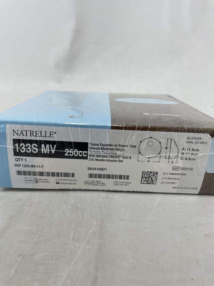 133S-MV-11-T - ALLERGAN - NATRELLE Tissue Expandet with Suture Tabs, Smooth Moderate, Variable Projection with MAGNA-FINDER, 250cc, (BX/1) - ( Expiry Date: 2024-05-25 )