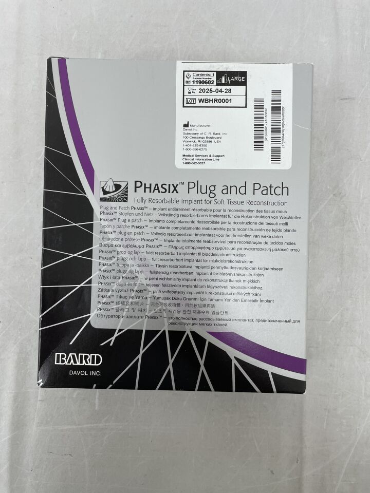 1190602 - BARD - Phasix Mesh Plug and Patch Fully Resorbable Monofilament Scaffold 4.1cm x 4.8cm (1.5" x 1.9") Large, (BX/1) - ( Expiry Date: 2025-04-28 )