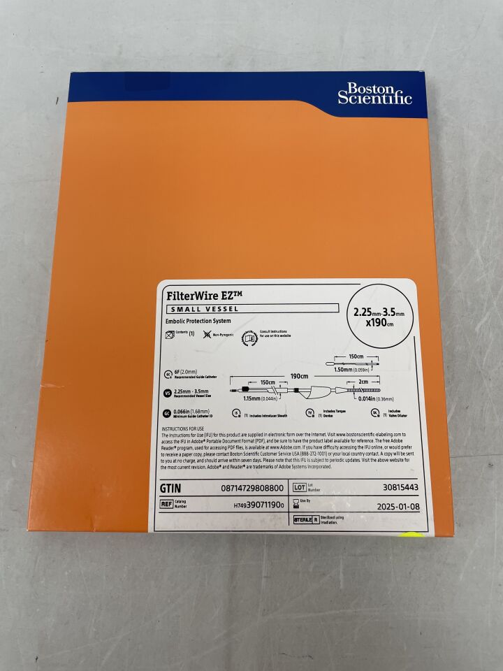 39071190 - BOSTON SCIENTIFIC - FilterWire EZ Embolic Protection System - Small Vessel - 2.25mm-3.5mm x 190cm, (BX/1) - ( Expiry Date: 2025-01-08 )
