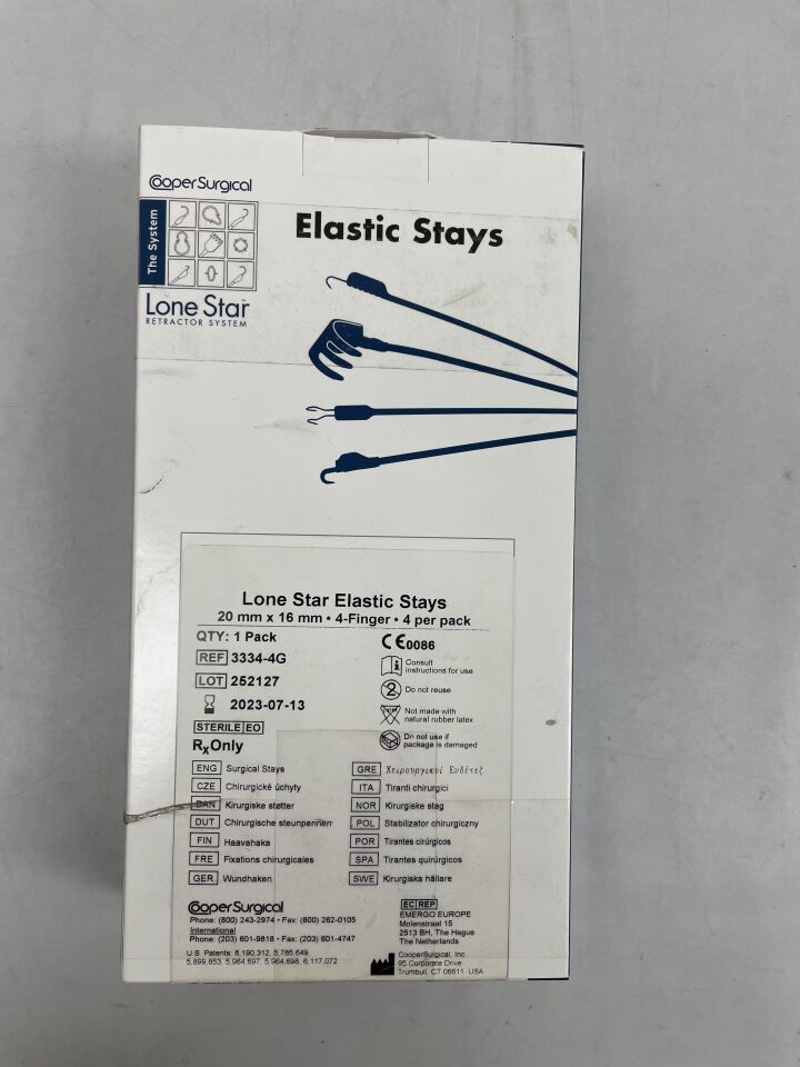 3334-4G - COOPER SURGICAL - Lone Star Elastic Stays, Sharp Hook, 4-Finger, 20mm x 16mm, (BX/1) - ( Expiry Date: 2024-01-10 )