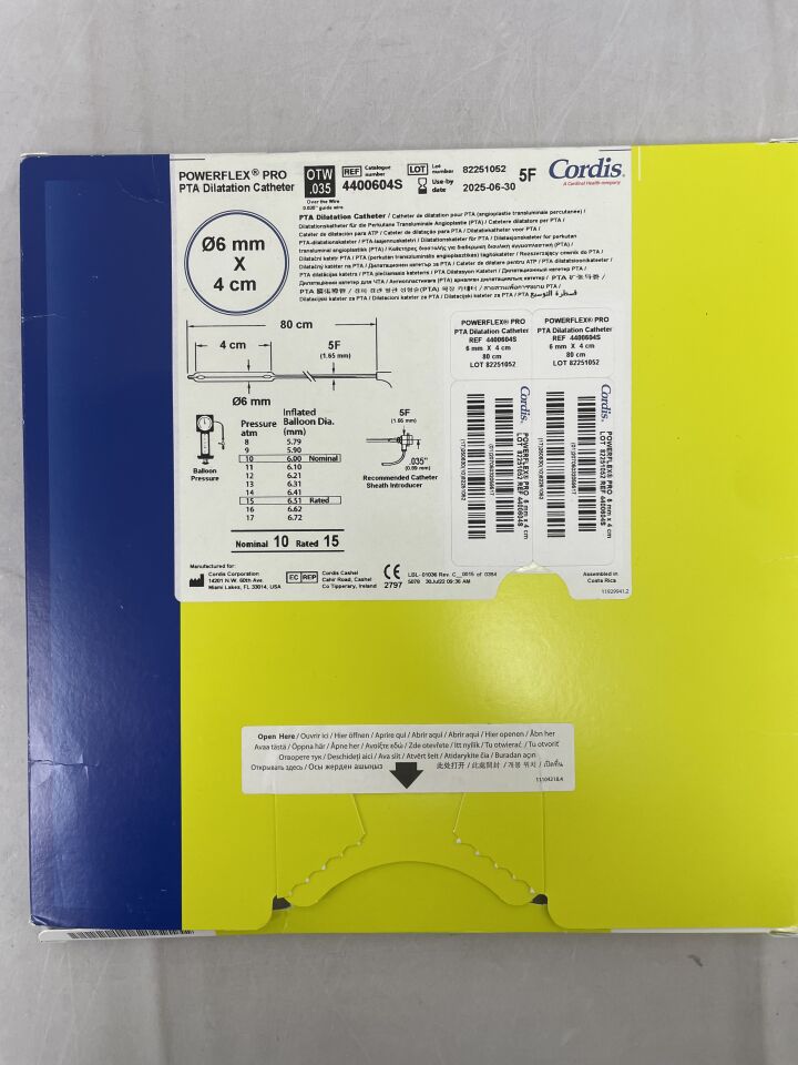 4400604S - CORDIS - POWERFLEX PRO .035" OTW PTA Dilatation Catheter - 6mm x 4cm x 80cm, (BX/1) - ( Expiry Date: 2025-06-30 )