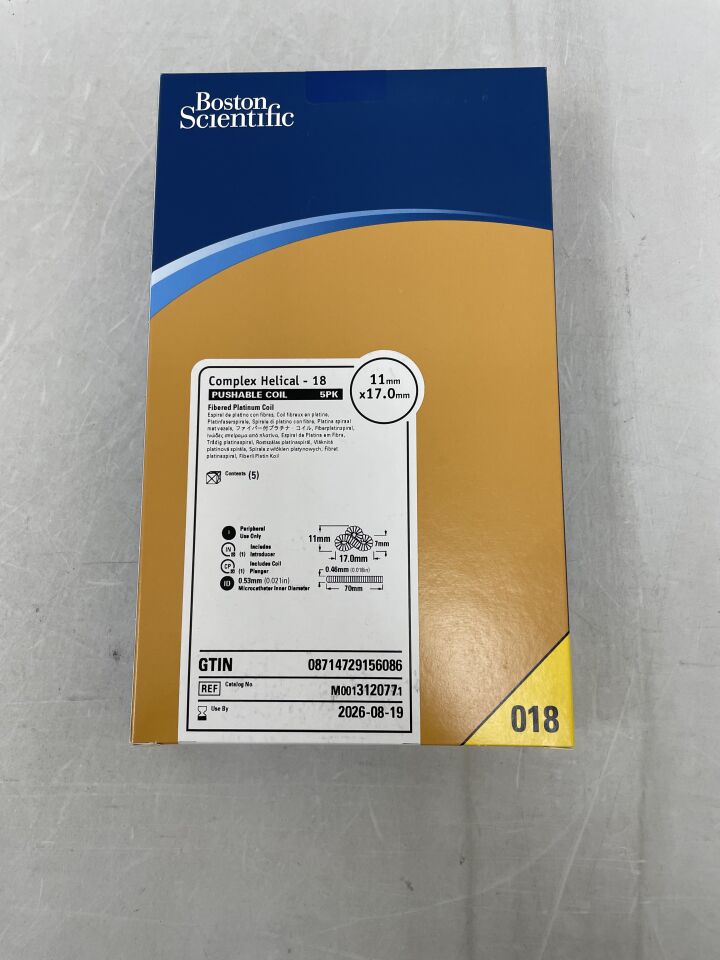 312077  -  BOSTON SCIENTIFIC  -  Complex Helical-18 Pushable Fibered Platinum Coil - 11mm x 17.0mm , ( BX/5 )  -  ( Expiry Date : 2026-08-19 )