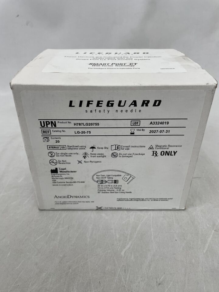 LG-20-75 - NAVILYST - Lifeguard 安全輸液針套裝 90 度非穿刺型 20G x 0.75 英寸，（20 支/盒）-（有效期至：2027-07-31）