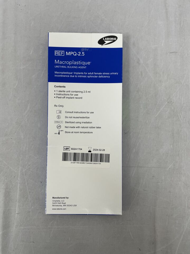 MPQ-2.5 - LABORIE - Cogentix Macroplastique Urethral Bulking Agent 2.5ml, (BX/1) - ( Expiry Date: 2024-02-28 )