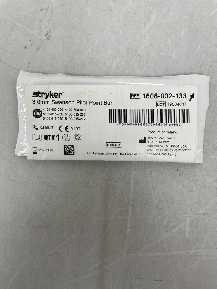 1608-002-133 - STRYKER - Fluted Swanson Pilot Point Micro Burr, 3 mm Head Diameter,, (EA) - ( Expiry Date: 2024-03-01 )