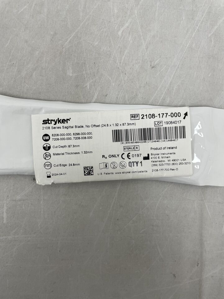 2108-177-000 - STRYKER - Sagittal Blade: Wide, Extra Thick, No Offset, (EA) - ( Expiry Date: 2024-04-01 )