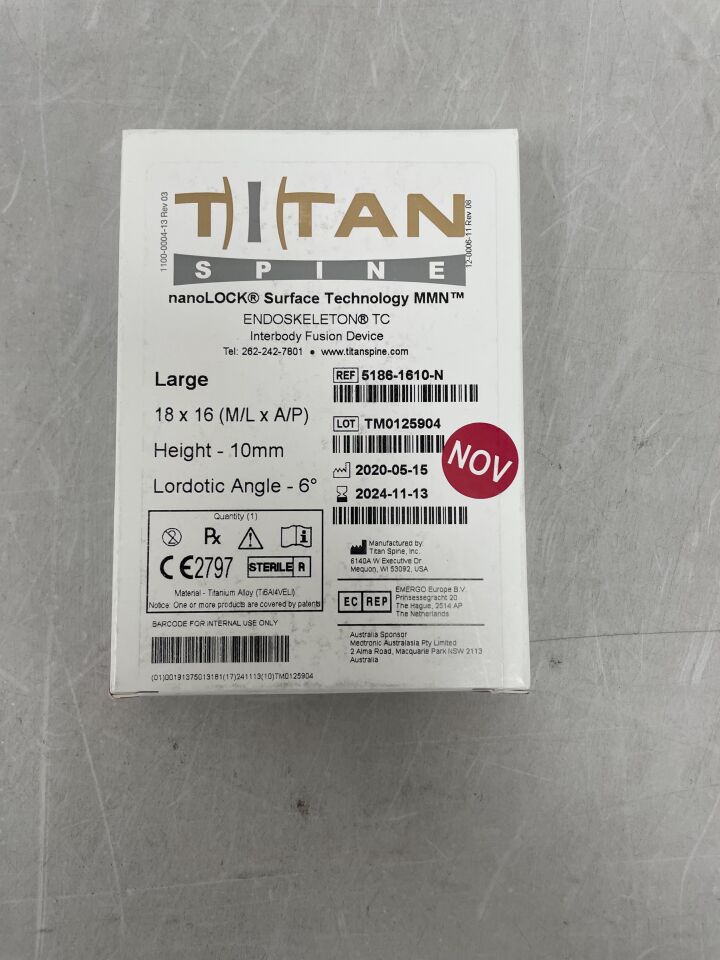 5186-1610-N - TITAN SPINE - Interbody Fusion Device nanoLOCK Surface Technology 6 Degree Large 10mm, (BX/1) - ( Expiry Date: 2024-11-13 )