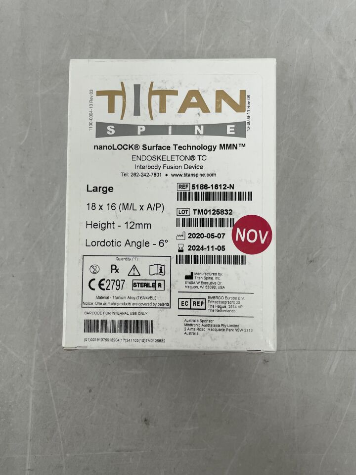 5186-1612-N - TITAN SPINE - Interbody Fusion Device nanoLOCK Surface Technology 6 Degree Large 12mm, (BX/1) - ( Expiry Date: 2024-11-05 )