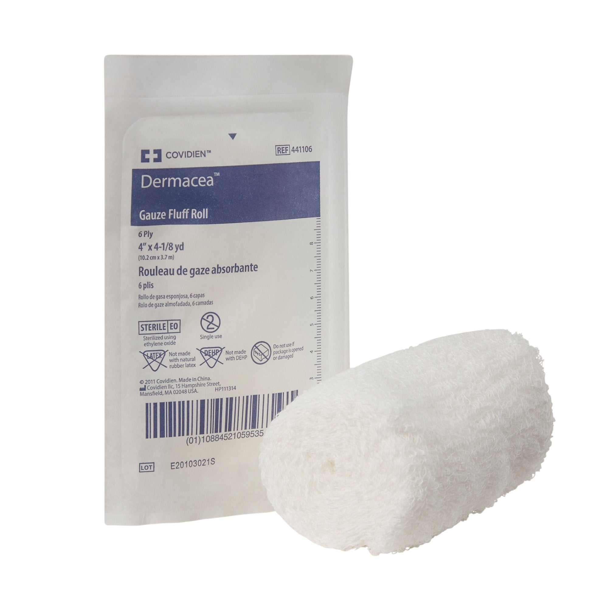 549441 - Derma - Dermacea Fluff Bandage Roll 4 Inch X 4-1/8 Yard 6-Ply Sterile 1 per Pouch, 441106, Case of 100, (CS)