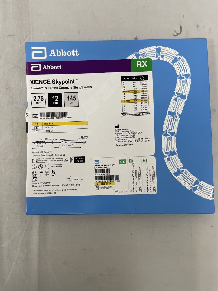 1804275-12 - ABBOTT - Xience Skypoint RX Everolimus Eluting Coronary Stent: 2.75mm x 12mm, 145cm, (BX/1) - ( Expiry Date: 2025-01-17 )