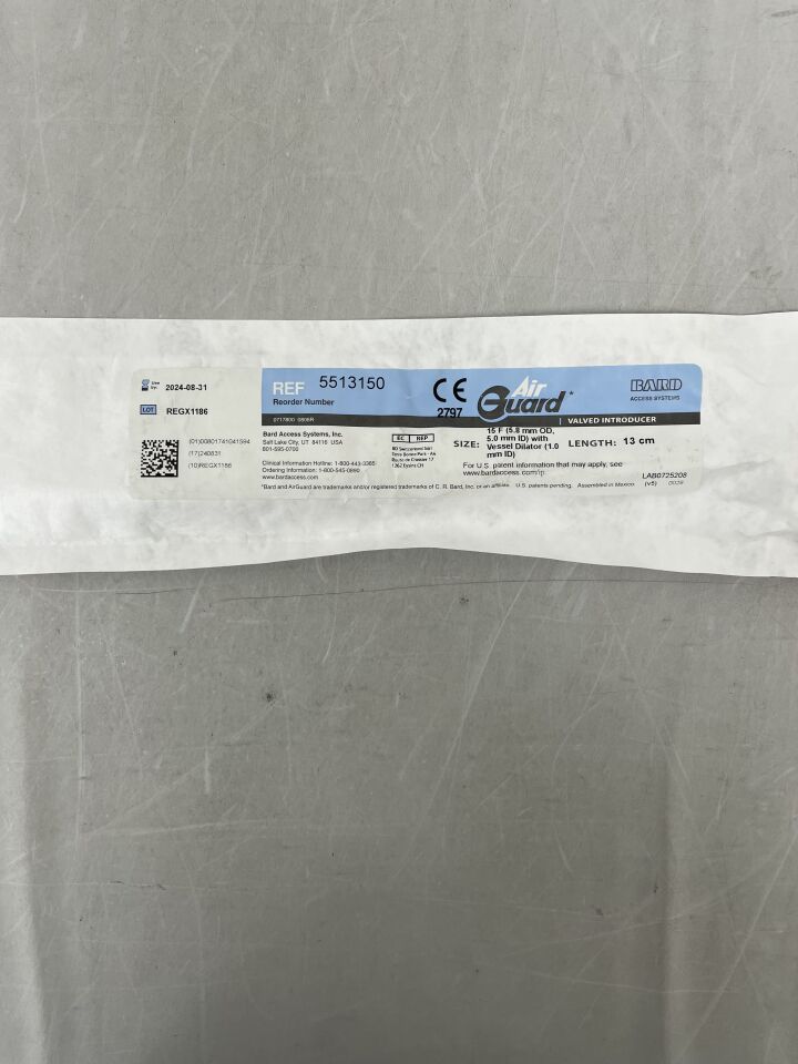5513150 - BARD - AirGuard Valved Introducer 15F x 13cm, (EA) - ( Expiry Date: 2024-08-31 )