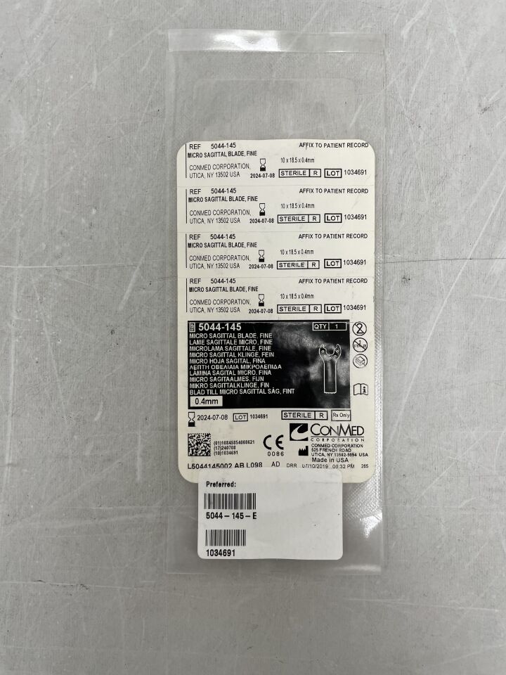 5044-145 - CONMED - Micro Sagittal Blade, Fine 10mm x 18.5mm x 0.4mm, (EA) - ( Expiry Date: 2024-07-08 )