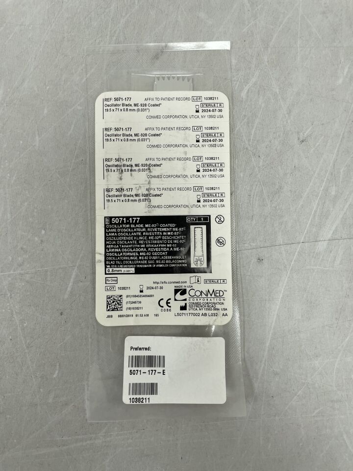 5071-177 - CONMED - Oscillator Blade, ME-92 Coated, 19.5 x 71 x 0.8mm, (EA) - ( Expiry Date: 2024-07-30 )