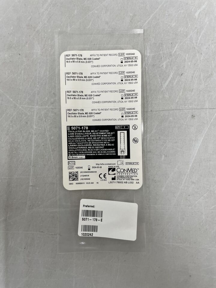 5071-178 - CONMED - Oscillator Blade, ME-92 Coated, 19.5 x 80 x 0.8mm, (EA) - ( Expiry Date: 2024-05-06 )