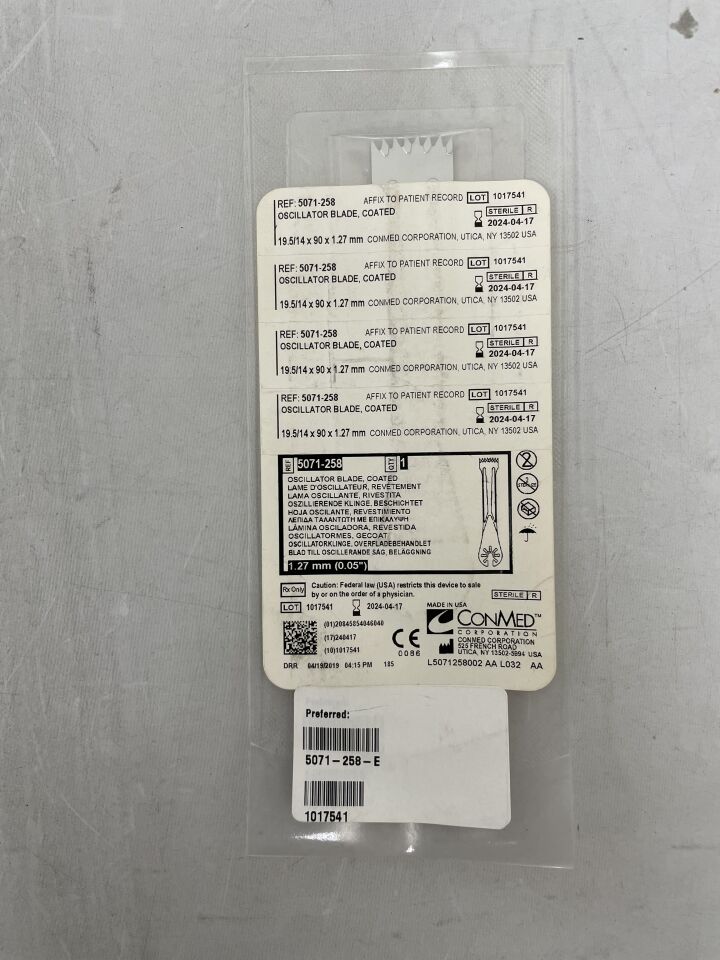 5071-258 - CONMED - Oscillator Blade, Coated, 19.5/14 x 90 x 1.27mm, (EA) - ( Expiry Date: 2024-04-17 )