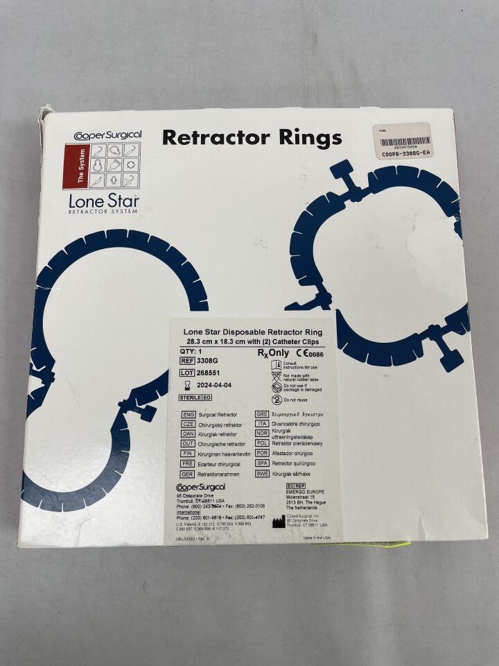 3308G - COOPER SURGICAL - LONE STAR RETRACTOR RING 28.3cm X 18.3cm WITH TWO CATHETER CLIPS, (BX/1) - ( Expiry Date: 2025-02-20 )