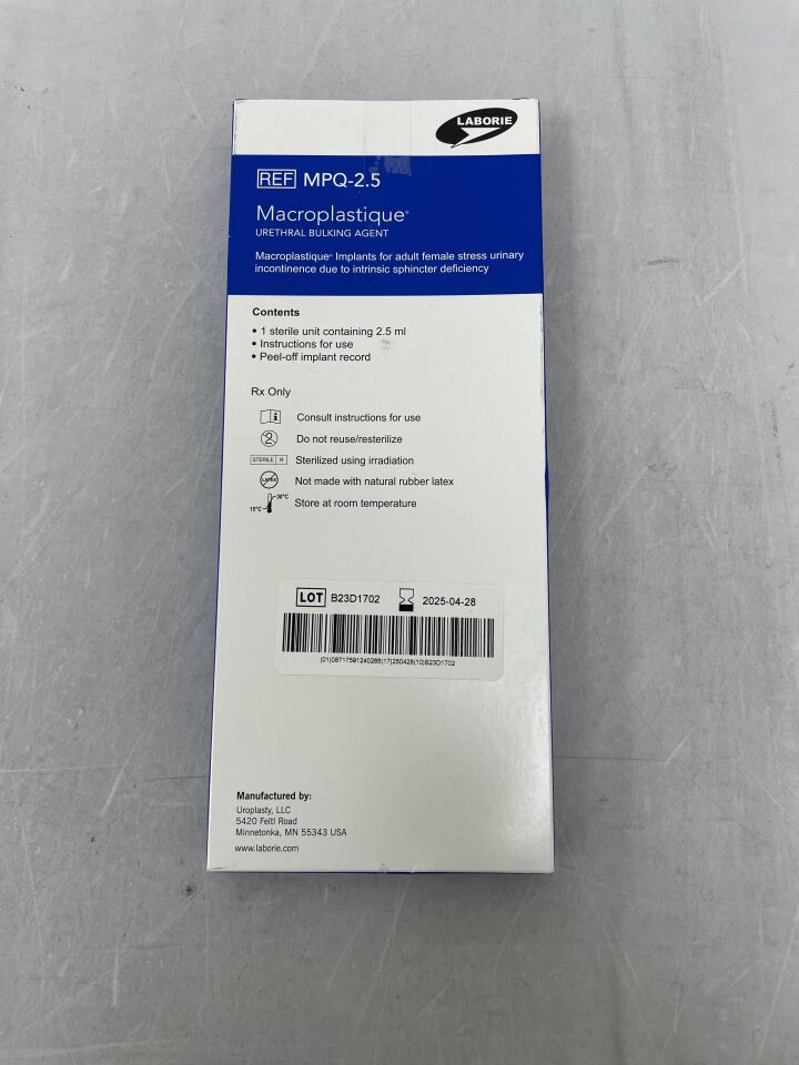 MPQ-2.5 - LABORIE - Cogentix Macroplastique Urethral Bulking Agent 2.5ml, (BX/1) - ( Expiry Date: 2025-04-28 )
