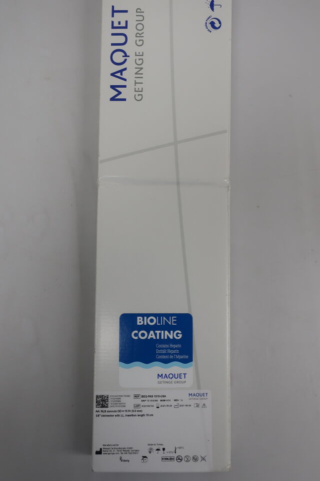BEQ-PAS 1515-USA - MAQUET - HLS Cannula, 15Fr, 3/8" Connector With LL, Insertion length 15cm, with Bioline Coating, (BX/1) - ( Expiry Date: 2025-06-07 )