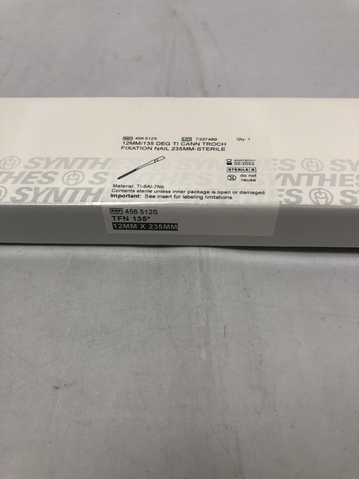 456.512S - SYNTHES - 135 Degree Titanium Cannulated Troch Fixation Nail, 12mm X 235mm, (BX/1) - ( Expiry Date: 2022-03-31 )