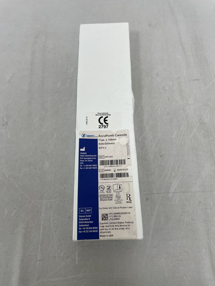 307.032 - ZIMMER - AccuPort Side-Delivery Cannula, 11G, 120mm, () - ( Expiry Date: 2025-01-23 )