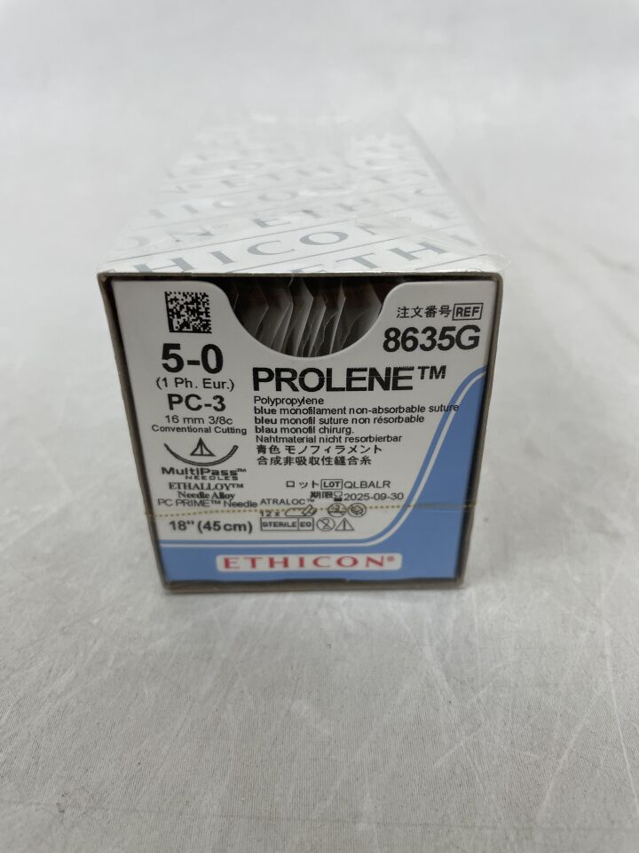 8635G - ETHICON - Prolene 不可吸收單絲聚丙烯縫合線，5-0 號，18 英吋長，PC-3 針，（盒/12）-（有效期至：2025-09-30）