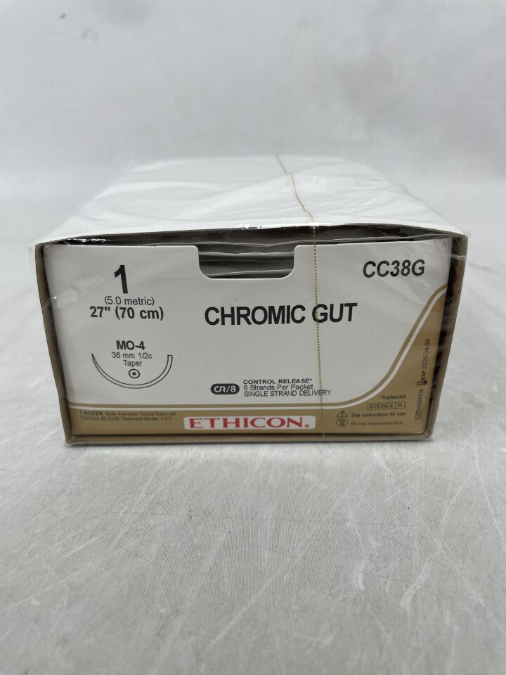 CC38G - ETHICON - 外科腸線縫合線 - 鉻製，錐形頭，可吸收，MO-4 36mm 半圓，鉻製單絲 8-27" = 70cm，規格：1，（盒/12）-（有效期至：2026-04-30）