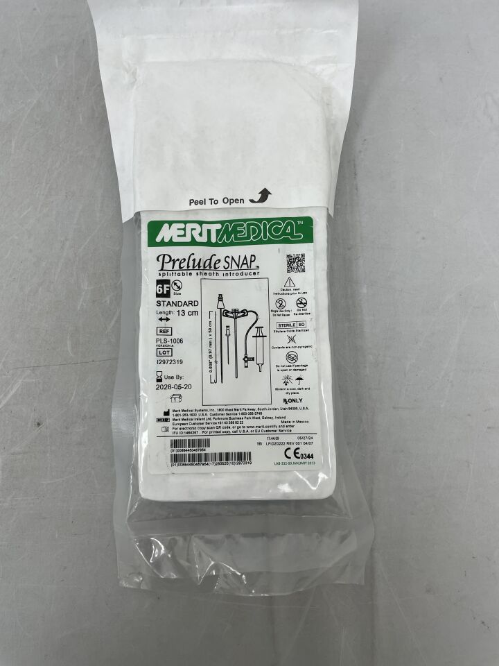 PLS-1006 - MERIT MEDICAL - Introductor de vaina divisible Prelude Snap con guía de 0,038", 6 F x 13 cm y puerto lateral (unidad) - (Fecha de caducidad: 20/05/2028)
