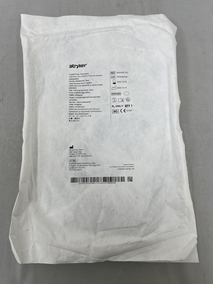 0408-800-500  -  STRYKER  -  Flyte Steri-Shield Surgical Hood, Sterile, Single-Use, AAMI Level 4 Protection , ( EA )  -  ( Expiry Date : 2025-12-09 )