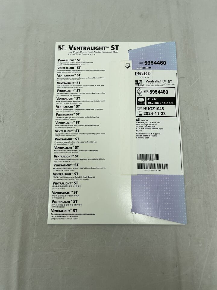 5954460 - BARD - Ventralight ST Mesh, Ellipse 4" x 6"
, (BX/1) - ( Expiry Date: 2024-11-28 )