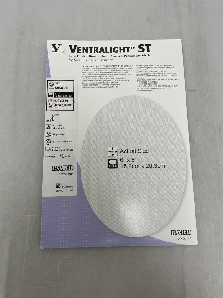 5954680 - BARD - Ventralight ST Medium Weight Monofilament Polypropylene Mesh, 6 x 8 in., (BX/1) - ( Expiry Date: 2024-10-28 )