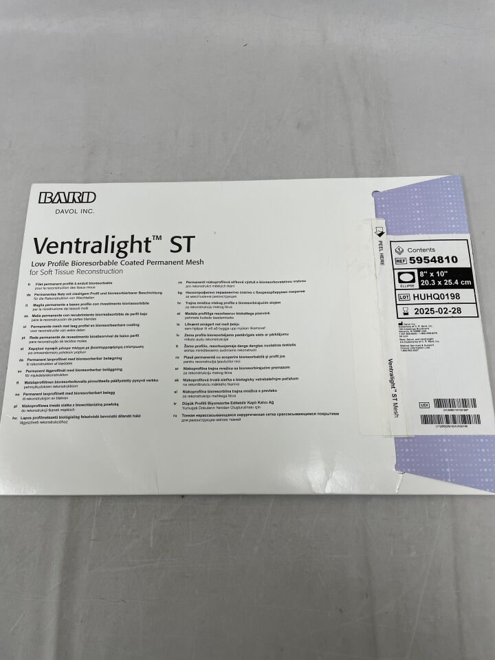 5954810 - BARD - Ventralight ST Medium Weight Monofilament Polypropylene Mesh, 8 x 10 in., (BX/1) - ( Expiry Date: 2025-02-28 )