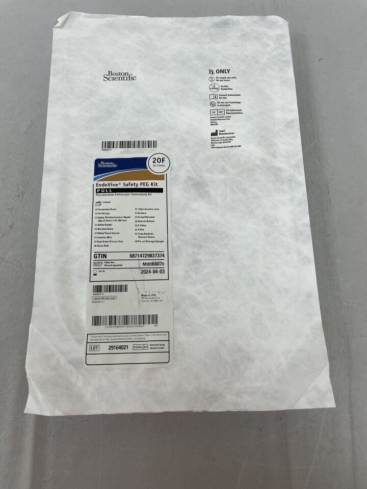 6607 - BOSTON SCIENTIFIC - EndoVive Safety PEG Kit (Percutaneous Endoscopic Gastrostomy) - Pull - 20Fr, (EA) - ( Expiry Date: 2024-04-03 )