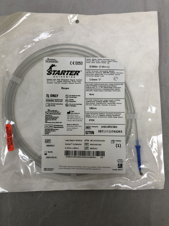 49156 - BOSTON SCIENTIFIC - Starter Guidewire Rosen .035", 1.5mm J, 4cm, 180cm, (EA) - ( Expiry Date: 2025-03-31 )