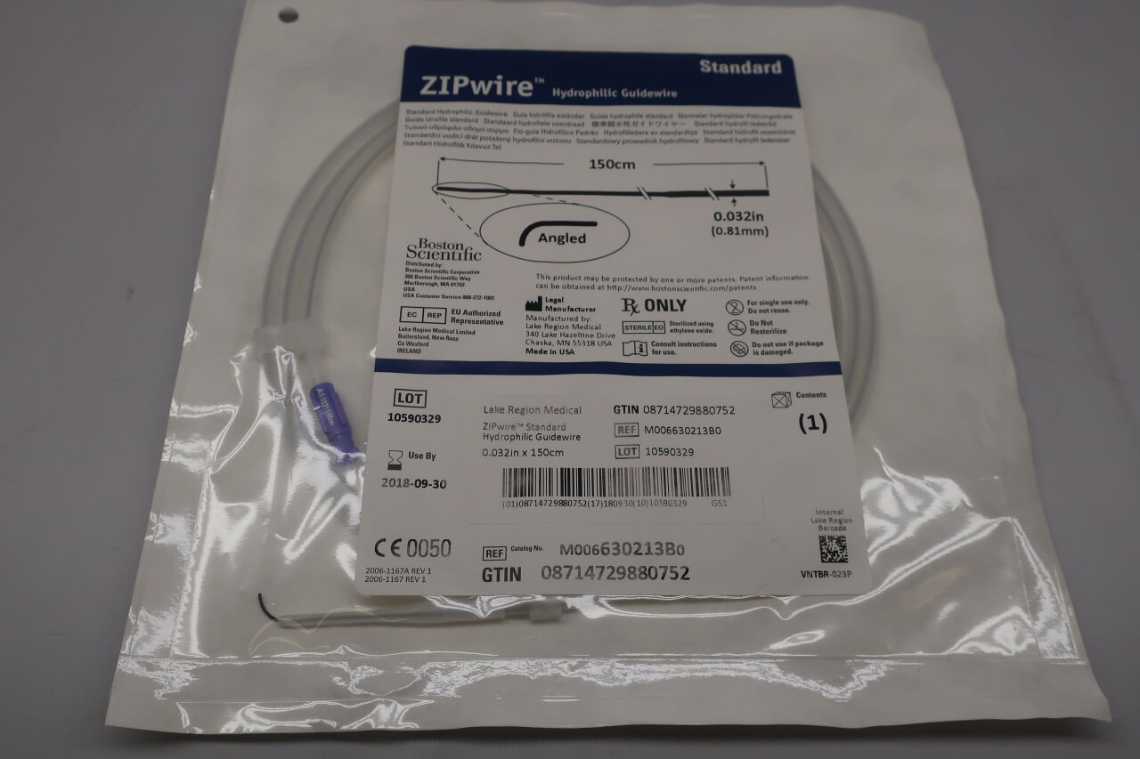 630213B - BOSTON SCIENTIFIC - ZIPwire Hydrophilic Guidewire, Standard, Angled, 0.032" x 150cm, (EA) - ( Expiry Date: 2023-08-31 )