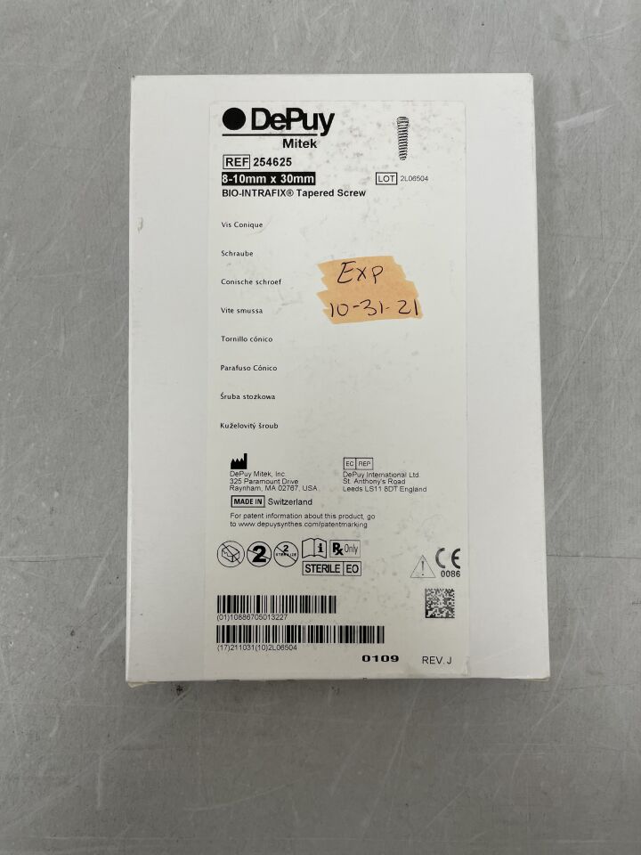 254625 - DEPUY - Biointrafix Bioabsorbable TCP/PLA Tapered Screw, 8 to 10 dia. x 30 mm Length, () - ( Expiry Date: 2021-10-31 )