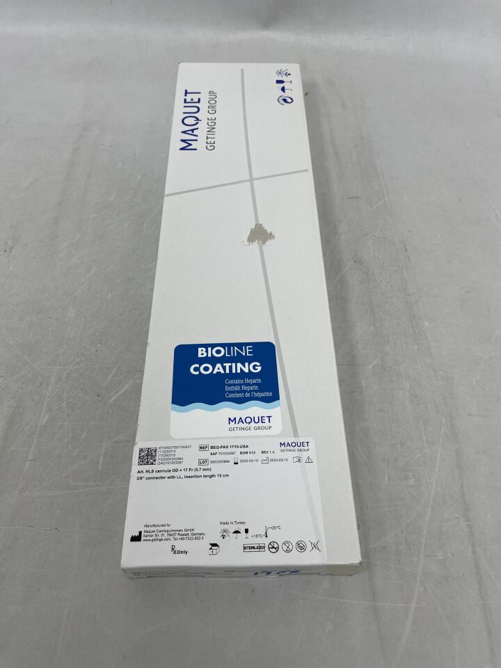 BEQ-PAS 1715-USA - MAQUET - HLS cannula, 17f OD, 3/8 connector with LL, Insertion length 15cm,with Bioline Coating, (BX/1) - ( Expiry Date: 2025-03-10 )