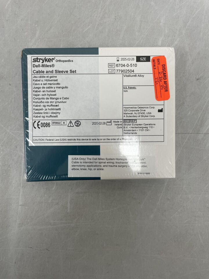 6704-0-510 - STRYKER - Vitallium Cable/Sleeve Set, 2 mm Size, (BX/1) - ( Expiry Date: 2025-02-26 )