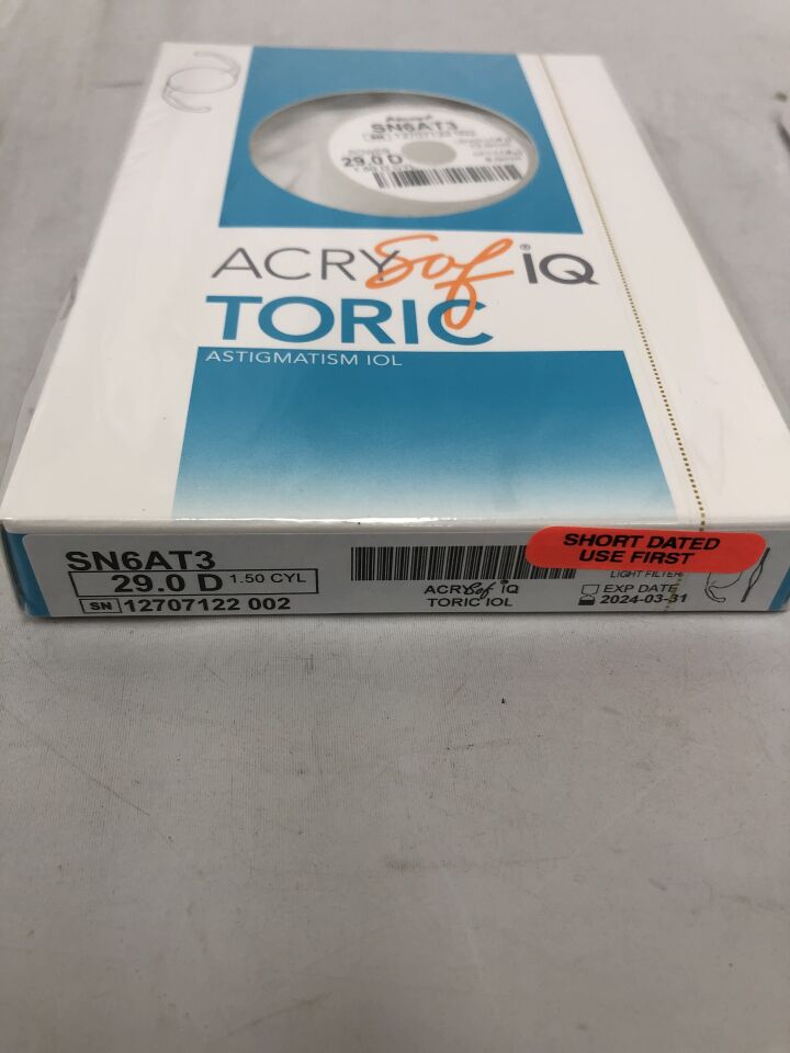 SN6AT3.290 - ALCON - AcrySof IQ Toric Astigmatism Intraocular Lens, 29.0D, (BX/1) - ( Expiry Date: 2024-02-29 )