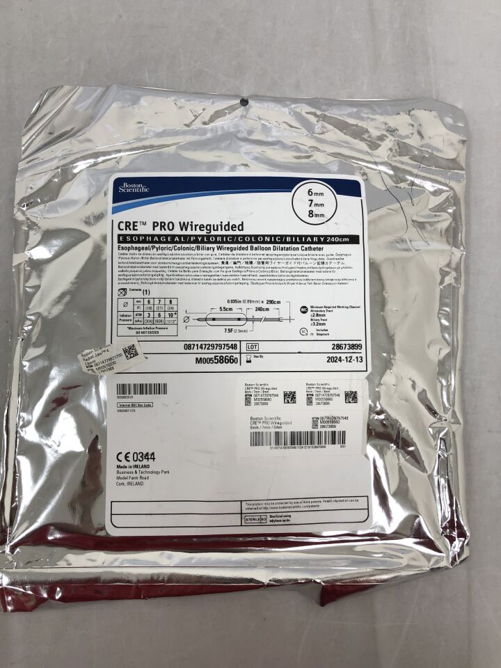 5866 - BOSTON SCIENTIFIC - CRE PRO Wireguided Balloon Dilatation Catheter - Esophageal/Pyloric/Colonic/Biliary - 6mm x 7mm x 8mm, (EA) - ( Expiry Date: 2024-12-13 )