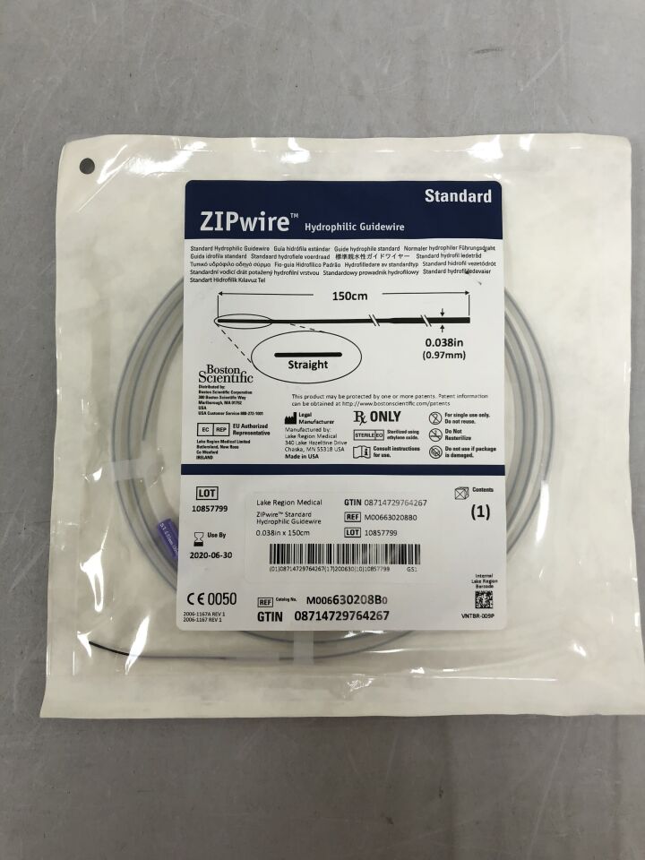 630208B - BOSTON SCIENTIFIC - ZIPwire Hydrophilic Guidewire - Standard, Straight - .038" x 150cm, () - ( Expiry Date: 2025-06-30 )