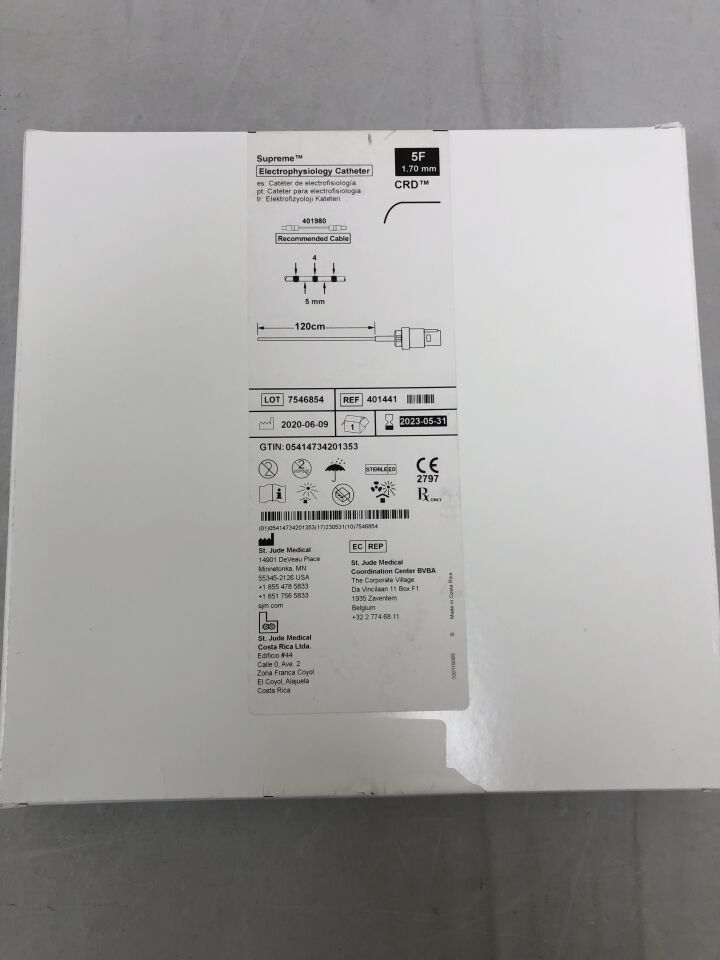 401441 - ST JUDE MEDICAL - Daig Supreme Fixed Curve Diagnostic EP Catheter CRD 5F x 5mm x 120cm, (BX/1) - ( Expiry Date: 2023-05-31 )