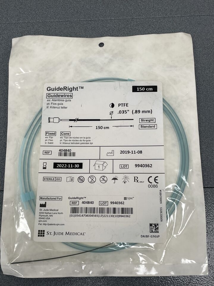 404840 - ST JUDE MEDICAL - GuideRight Guidewires, 0.035in diameter, 150cm, (EA) - ( Expiry Date: 2022-11-30 )