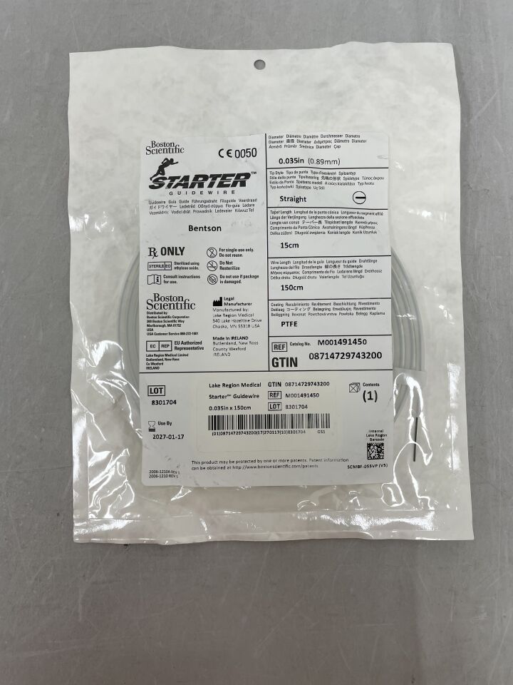 49145 - BOSTON SCIENTIFIC - Guía Bentson de punta recta recubierta de PTFE de inicio, 150 cm de longitud, ( ) - ( Fecha de caducidad : )