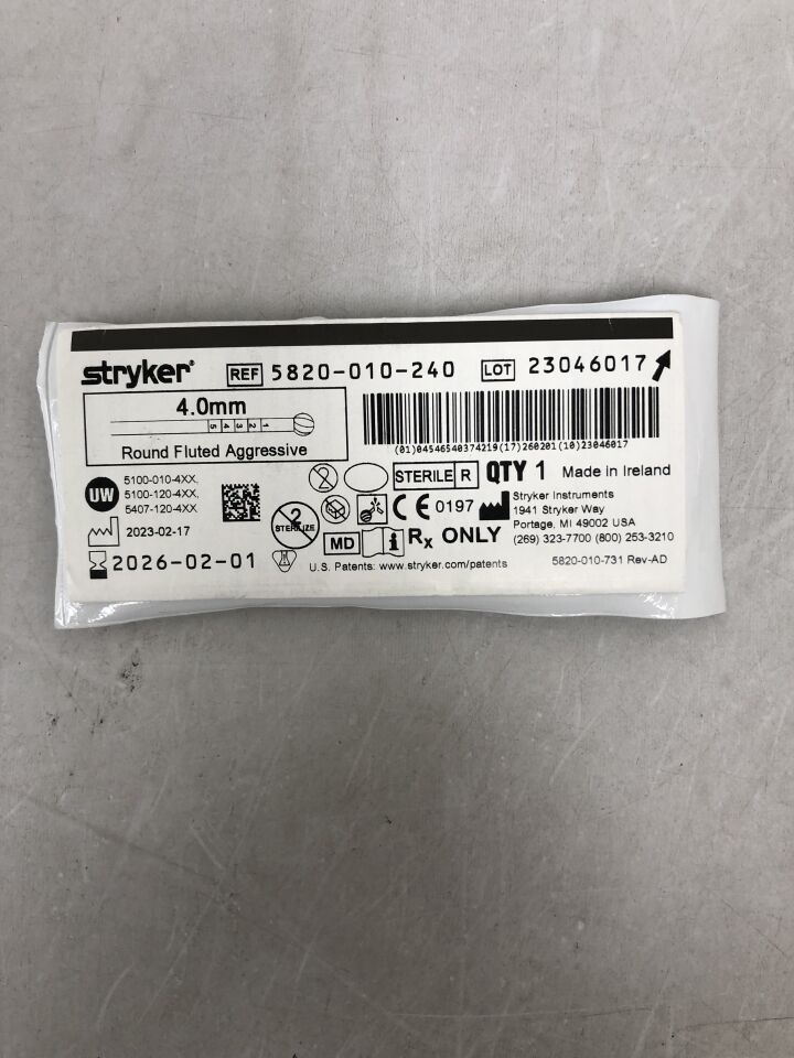 5820-010-240  -  STRYKER  -  Round Fluted Aggressive, 4.0mm , (  )  -  ( Expiry Date :  )