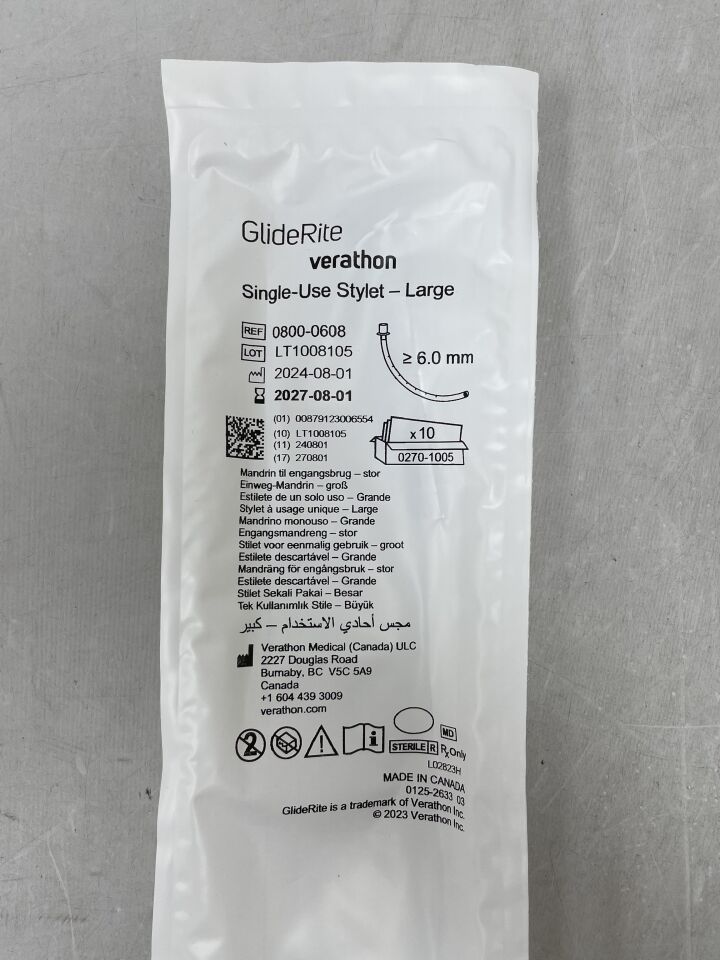 0800-0608  -  VERATHON MEDICAL  -  GlideRite Stylet, Large, 6mm , (  )  -  ( Expiry Date :  )