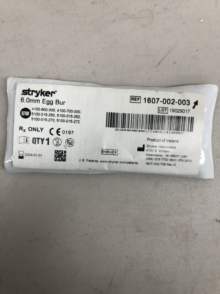 1607-002-003 - STRYKER - Egg Bur, 6.0mm, (EA) - ( Expiry Date: 2024-01-01 )