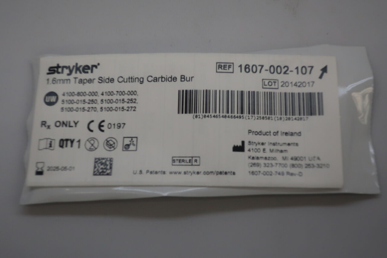 1607-002-107 - STRYKER - 1.6mm Taper Side Cutting Carbide Bur, (EA) - ( Expiry Date: 2023-09-01 )